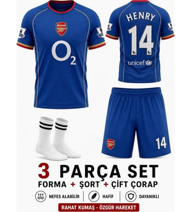 Arsenal henry deplasman mavi Sezon Retro Çocuk Forması 3 Parça