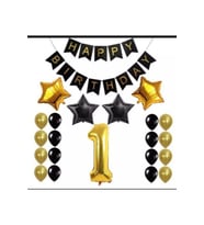 1 Yaş Happy Bırthday Yazılı Gold Siyah Balon Seti