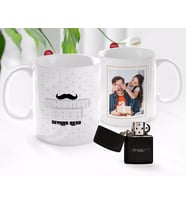 BK Gift Kişiye Özel Babalar Günü Hediyesi Fotoğraflı Kupa Bardak ve Benzinli Çakmak Seti-63 (Model 1)