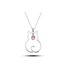 Gümüş Ekim Ayı Doğum Taşı Kedi Kadın Kolye CSR2181063