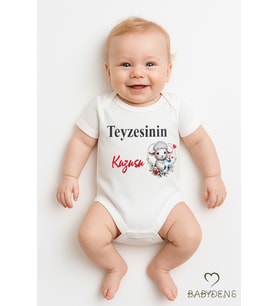 Teyzesinin Kuzusu Yazılı Bebek Body  %100 Pamuk Çıtçıtlı Zıbın Tulum  Unisex Kısa Kollu (Beyaz)
