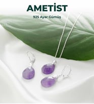 Luxtone Sertifikalı Ametist Set 925 Ayar Gümüş Kolye Küpe Kadın Takı LX0230ST