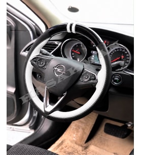 Opel Zafira Life Dikme Direksiyon Kılıfı Parlak Siyah Beyaz Detaylı Beyaz Çift Yüzük ve Dikiş 2019-2024