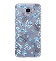 Samsung Galaxy J6 Kapak Floral Mavi Tasarımlı Şeffaf Silikon Kılıf