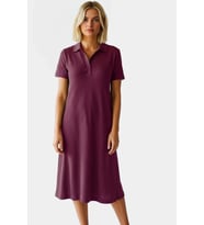 Kadın Örme Kısa Kollu Polo Yaka Midi Elbise Rahat Yazlık Günlük Stil Dayanıklı Malzeme (Mürdüm)