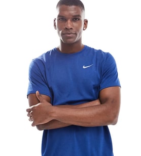 Nike Dri-Fit Uv Miler Ss Erkek Mavi Spor Tişört