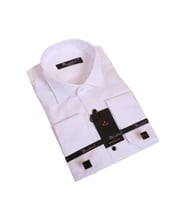Beyaz Siyah Taş Düğmeli Damatlık Ata Yaka Kol Düğmeli Slim Fit Smokin Gömlek - 006
