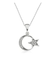 925 Ayar Gümüş Ay Yıldız Kadın Gümüş Kolye (Gümüş-Beyaz)