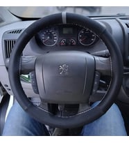 DİKİŞLİ DİREKSİYON KILIFI KARBON DERİ NOKTALI DERİ GRİ YÜZÜK GRİ DİKİŞLİ PEUGEOT BOXER İÇİN