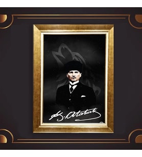 Altın Varaklı Çerçeveli Paspartulu Atatürk Tablo z4829 (Gold)