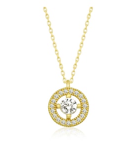 Gümüş Gold Minimal Yuvarlak Tektaş Kadın Kolye (Karışık)