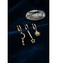 3 lü Set Ay Yıldız ve Güneş Model Gold Renk Kadın Küpe 5886 - SSSSSS9391-6546