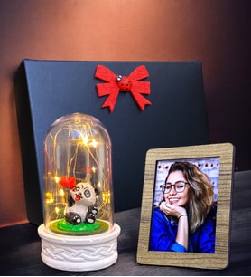 Kişiye Özel Fotoğraflı Led Işıklı Fanus, Siyah Hediye Kutusunda (Model 5)