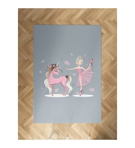 MEKTA HOME BEBEK VE ÇOCUK ODASI Pembe Unicorn ve Kız Desenli Halı