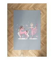 MEKTA HOME BEBEK VE ÇOCUK ODASI Pembe Unicorn ve Kız Desenli Halı