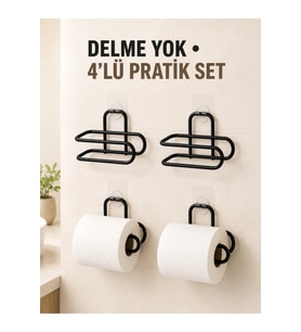 Siyah 4 Adet Metal Tuvalet Kağıdı Tutucu Kendinden Yapışkanlı Banyo Askısı