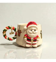 3D Kabartmalı Yeni Yıl 2026 veya Harf Charm HEDİYELİ  Altın Yaldızlı El Yapımı Seramik Noel Baba Kupa Bardak Mug