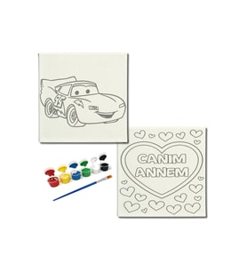Okul Etkinliği-2'li Tuval Boyama Seti. 20x20 Cm Uv Baskı 6 Akrilik Boya 1 Fırça-model-305