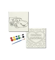 Okul Etkinliği-2'li Tuval Boyama Seti. 20x20 Cm Uv Baskı 6 Akrilik Boya 1 Fırça-model-305