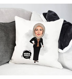 Kişiye Özel Başörtülü Kadın Karikatürlü Yastık
