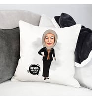 Kişiye Özel Başörtülü Kadın Karikatürlü Yastık