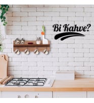 BK Home Doğal Ahşap Raflı Dekoratif Fincan Askılığı ve Bi Kahve Duvar Süsü-1 (Beyaz)