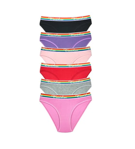 6 Adet Beli Renkli Lastik Pamuklu Kadın Slip  Külot