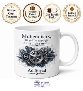 Makine Mühendisine Özel Dişli Çark Tasarımlı Kahve Kupası Hediye Bardak