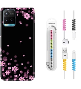Vivo Y11S Y21S Y20 Y20S Y70 Kılıf Kablo Koruma Spiral Silikon Black flowers 1391