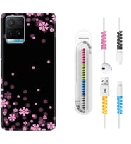 Vivo Y11S Y21S Y20 Y20S Y70 Kılıf Kablo Koruma Spiral Silikon Black flowers 1391