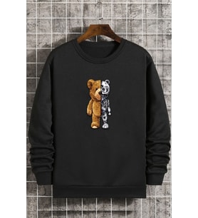 Unisex Boys Bear Bisiklet Yaka Sweatshirt (Siyah)