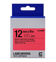 Tonersepeti Epson LK-4RBP Muadil Pastel Etiket Kartuşu Siyah üzerine Kırmızı 12 mm (9 m) C53S654007