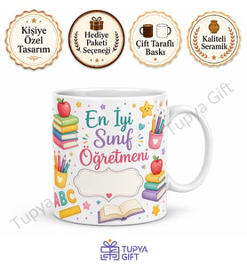 Sınıf Öğretmenine İsme Özel Kupa Bardak Öğretmenler Günü Hediye Sublimation Baskılı