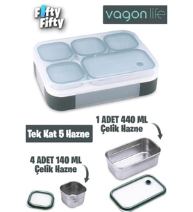 Vagonlife Lunch Box 1000 ML (Sızdırmaz,Karışmaz 5 Hazneli) Yeni Nesil Sefer Tası -FFLBOX40097