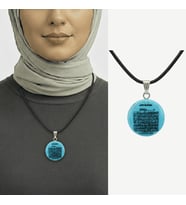 Kadın Firuze Doğaltaş Cevşen Kolye - Üzeri Ayetel Kürsi Yazılı - Oval Tasarım - Turkuaz Renk