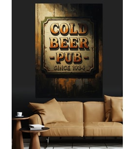 Cold Beer Pub Retro Tabela Dekoratif Kanvas - Mdf Ahşap Tablo