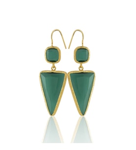 Kadir Jewellery 22 Ayar Altın Kaplama Kadın Sallantılı Küpe -El İşçiliği Ve Hipoalerjenik Küpe (K.Yeşil)