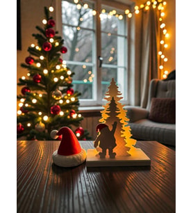 Yılbaşı Dekoratif Noel Şapkalı Figür ve Çam Ağaçlı Tealight Mumluk Seti (Çok Renkli)