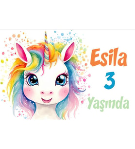 Gökkuşağı Saçlı Unicorn Temalı Doğum Günü Afişi 35X50 cm