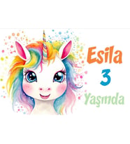 Gökkuşağı Saçlı Unicorn Temalı Doğum Günü Afişi 35X50 cm