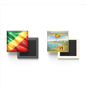 Buzdolap Magnetleri - Kongo Cumhuriyeti Bayrağı ve Brazzaville Retro Tema - 2'li Set Magneti