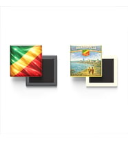 Buzdolap Magnetleri - Kongo Cumhuriyeti Bayrağı ve Brazzaville Retro Tema - 2'li Set Magneti