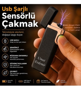 Hemen Kargo Kişiye Özel Çift Yön Baskı Seçeneğiyle Usb Şarjlı Çakmak
