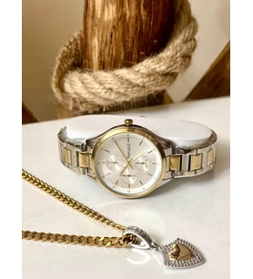 Ferrucci Silver&Gold Çelik Kordon Kadın Kol Saat+%100 Çelik Süper Kolye Hediye (Gümüş - Altın)