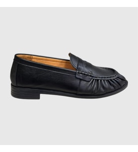 MYFİT SHOES 614 KADIN HAKİKİ DERİ BÜZGÜLÜ GÜNLÜK LOAFER AYAKKABI SİYAH