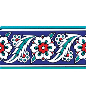 Armada Çini 10x20 Cm KS 8 İznik Çiçek Desenli Seramik Çini Bordür