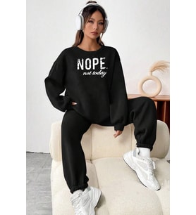 Unisex Nope Baskılı Bisiklet Yaka Eşofman Takımı (Siyah)