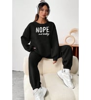 Unisex Nope Baskılı Bisiklet Yaka Eşofman Takımı (Siyah)