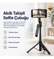 Akıllı Takipli Selfie Çubuğu 1.8 Metre 360° Döner Kumandalı Telefon Tripodu