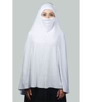 Hazır Türban Peçeli Pratik Eşarp Tesettür Nikaplı Hijab - Namaz Örtüsü Sufle (5XL) (Beyaz)